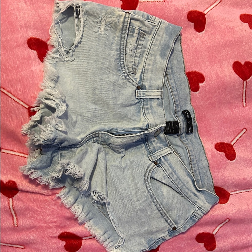 Sincerely Jules Frayed Light Blue Jean Shorts